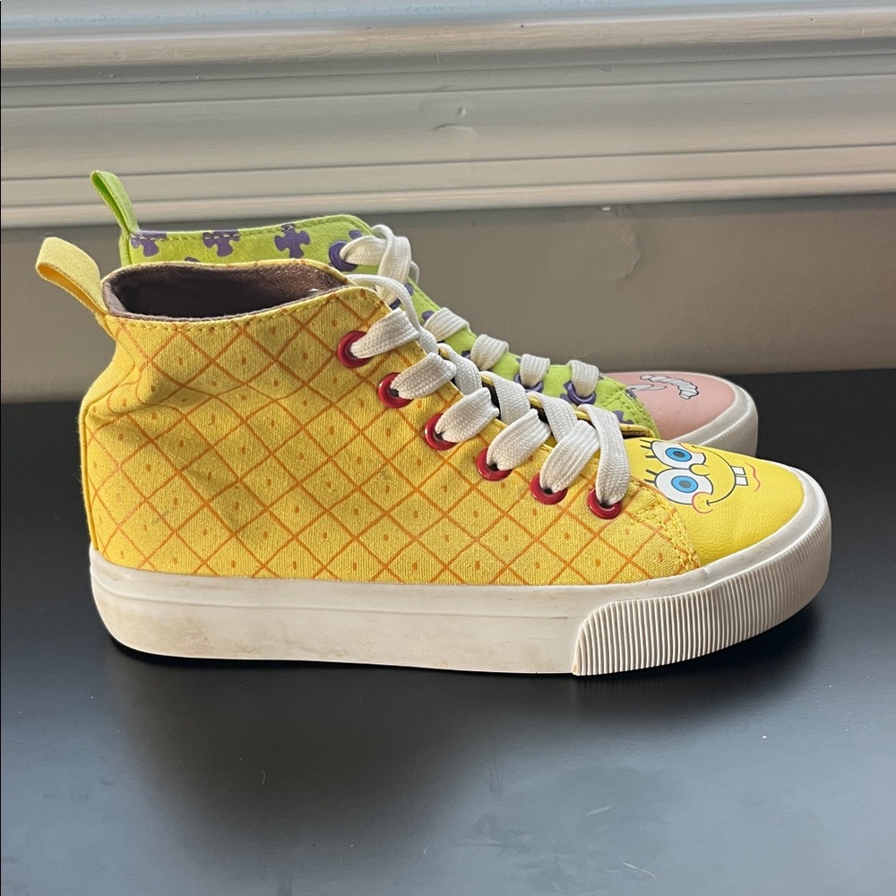 Kids SpongeBob & Patrick Cartoon High-Top Sneakers - Yellow & Light Green